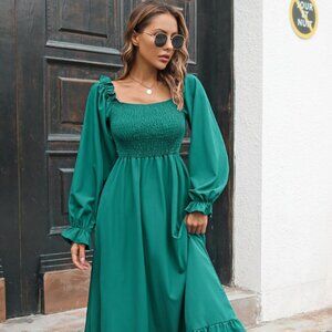 Smocked Ruffle Hem Flounce Sleeve Dress